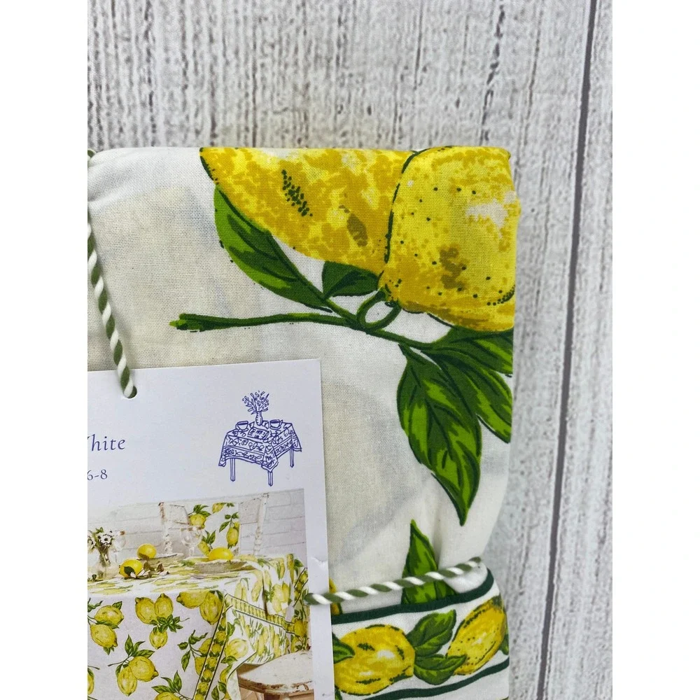 April Cornell Tablecloth 60x84 White Yellow Lemons Cotton Fruit Picnic Summer